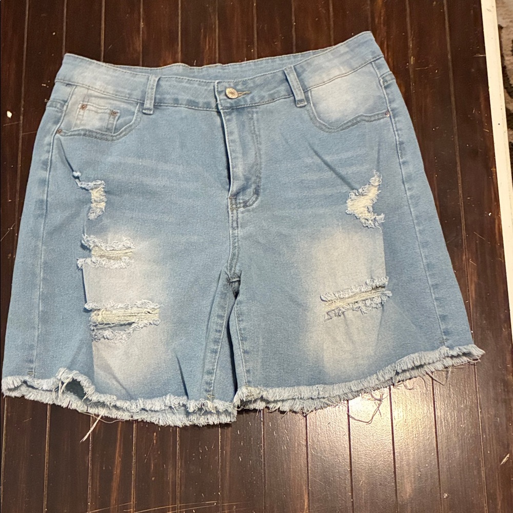Distressed Blue Jean Shorts